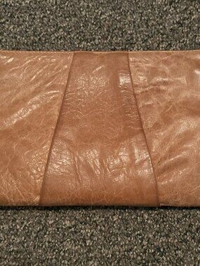 Kaia Peterka "Virtue" leather clutch with shoulder strap camel/tan bag handbag